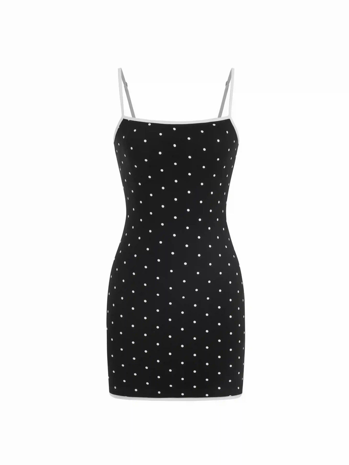 Cotton-blend Polka Dot Square Neck Contrasting Binding Bodycon Mini Dress
