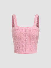 Cable Knitted  Square Neck Crop Tank Top