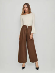 Denim Mid Waist Solid Wide Leg Jeans