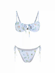 Sweetheart Floral Striped Cut Out Underwire Tie Side Bikini Set