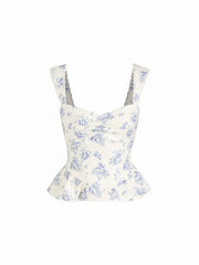 Textured Floral Sweetheart Ruched Peplum Crop Top