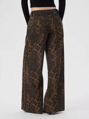 Denim Low Rise Leopard Wide Leg Jeans