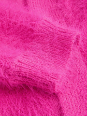 Fuzzy V-neck Solid Cardigan With Scarf
