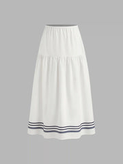 Linen-blend Mid Rise Stripe Maxi Skirt