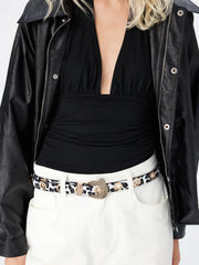 LEOPARD PRINT EYELET EMBELLISHED BUCKLE BELT