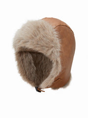 FAUX LEATHER FUZZY TRAPPER HAT