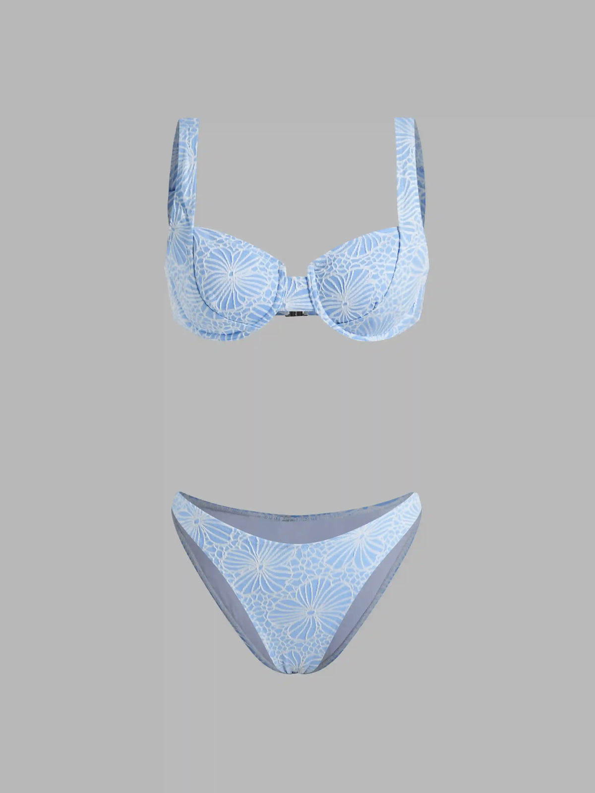 Square Neck Floral Underwire Cheeky Bikini Set