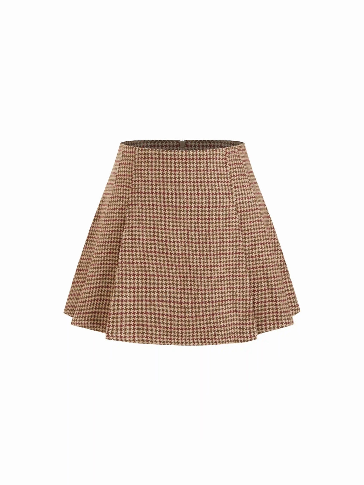 Wool-look Houndstooth Mid Rise Pleated Mini Skirt