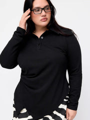 Cotton-blend Polo Neck Ruched Top Curve & Plus
