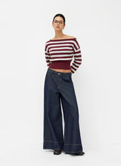 Knit Asymmetrical Neck Striped Sweater