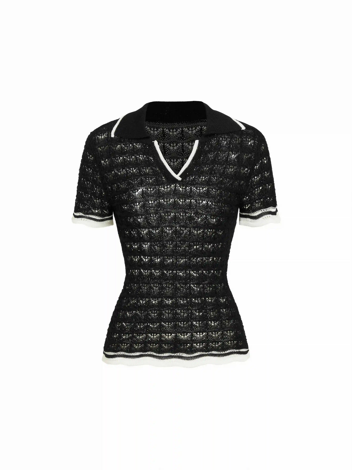 Knit Textured Contrast Trim Polo Short Sleeve Top