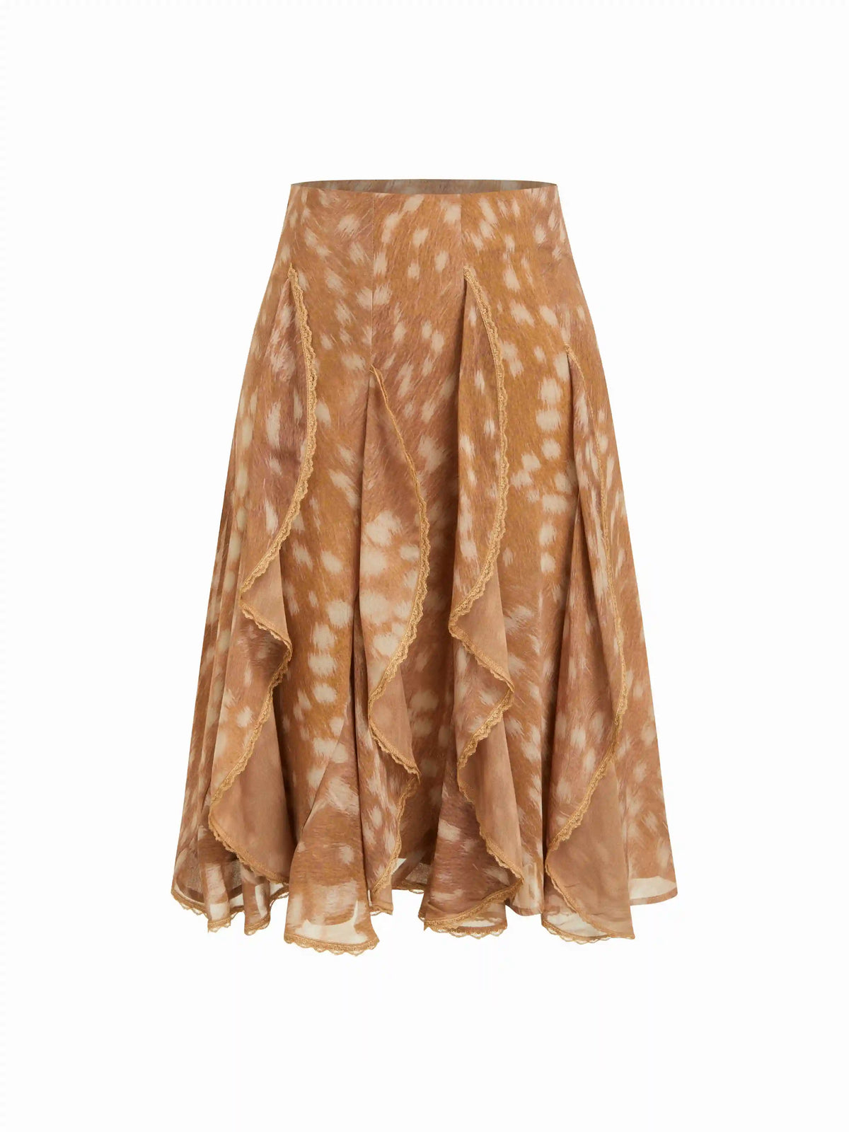 Chiffon Mid Rise Placement Graphic Ruffled A-line Midi Skirt