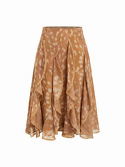 Chiffon Mid Rise Placement Graphic Ruffled A-line Midi Skirt