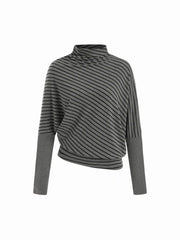 Jersey Striped Turtleneck Batwing Sleeve Oversized Sweatshirt