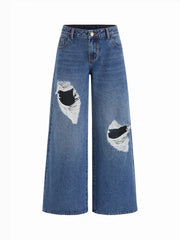 Denim Low Rise Cut Out Wide Leg Jeans