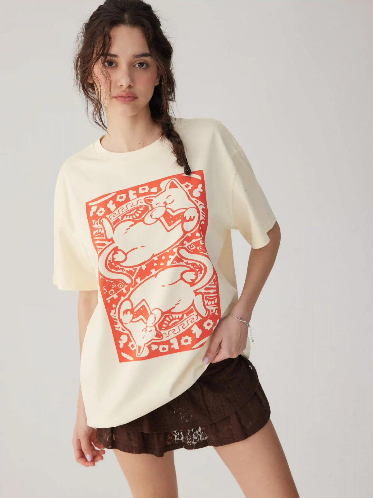 Cotton-blend Animal Graphic Oversized Short Sleeve Tee