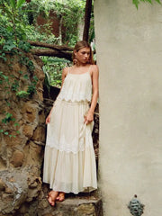 Chiffon U-neckline Sleeveless Lace Straight Maxi Dress