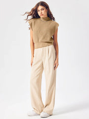 Solid High Neck Knit Vest