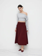 Mid Rise Solid Pleated Maxi Skirt