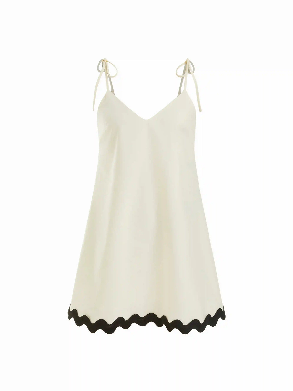 Linen-blend V-neck Contrasting A-line Mini Dress