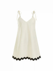 Linen-blend V-neck Contrasting A-line Mini Dress