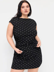 Cotton-blend Boat Neck Polka Dot Ruched Tee & Mini Skirt Curve & Plus