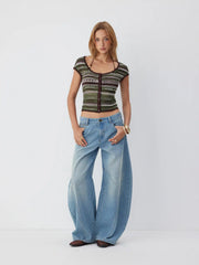 Knit Scoop Neck Short Sleeve Pointelle Hollow Out Cardigan