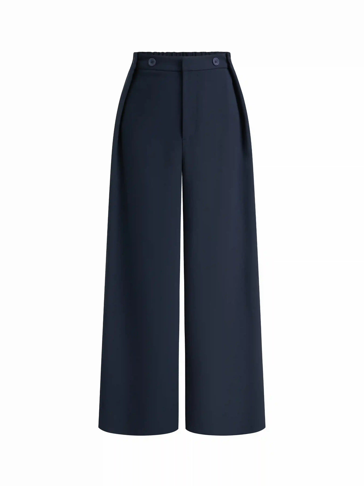 Mid Rise Solid Button Elastic Waist Wide Leg Trousers