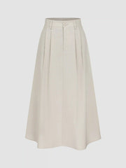 Linen-blend High Rise Solid Pocket Maxi Skirt