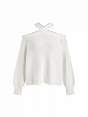 Knit Halter Neckline Long Sleeve Top