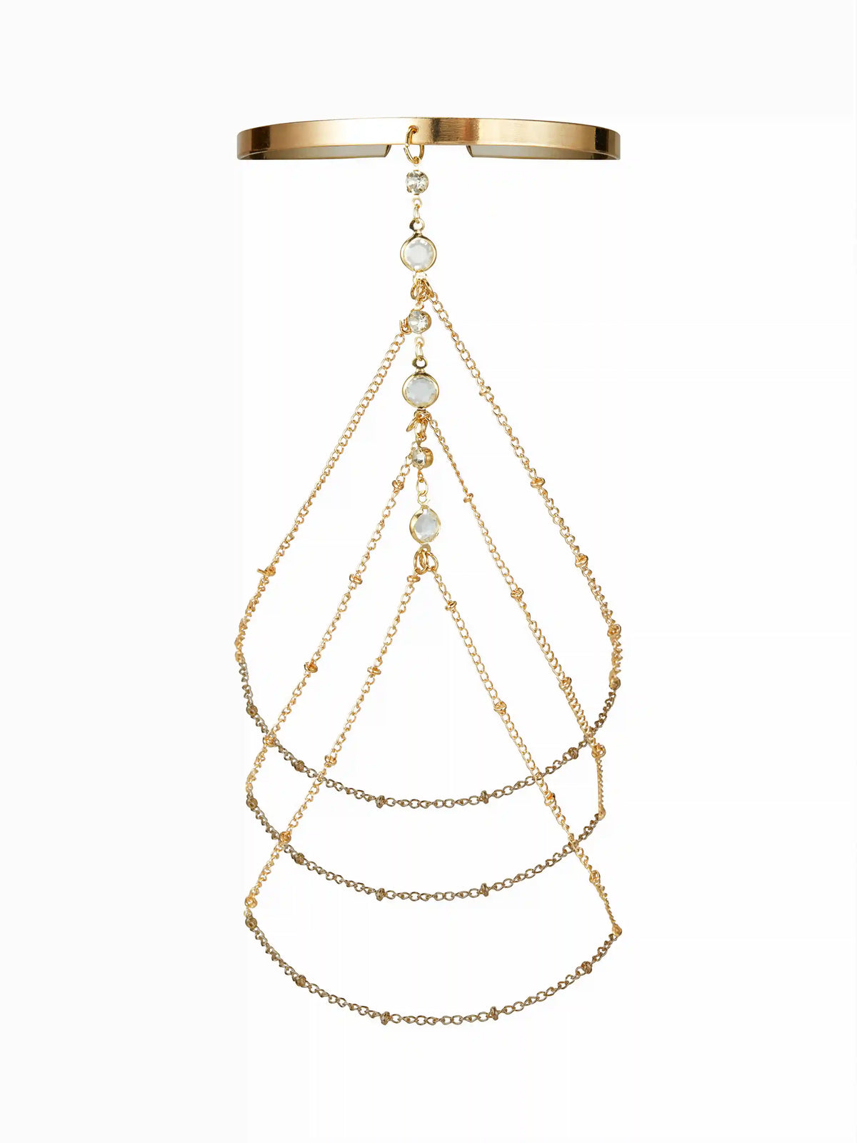 RHINESTONE DECOR MULTI-LAYERED CHAIN OPEN ARM CUFF