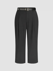 High Waist Solid Tapered Trousers With Belt Curve & Plus