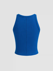 Cotton-blend Round Neckline Solid Tank Top