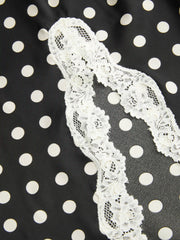 Satin Polka Dot Lace Panel Split Slip Maxi Dress
