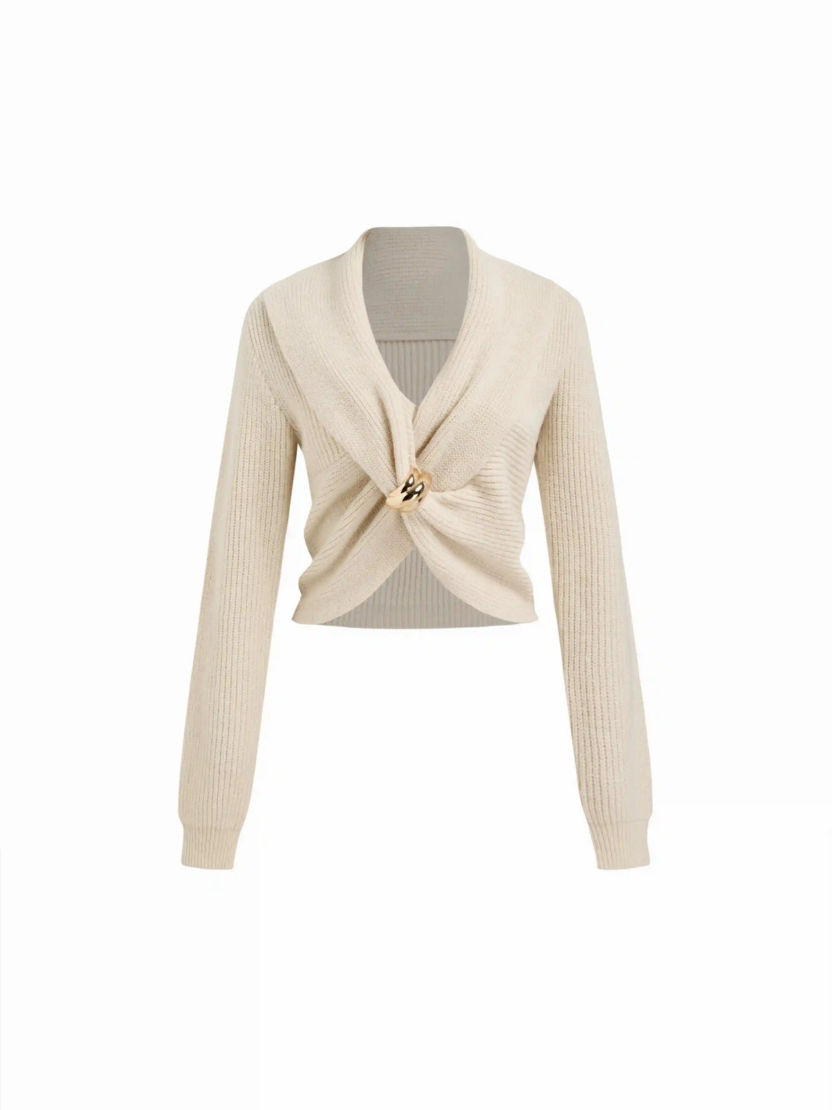 Knit V-neck Long Sleeve Twisted Crop Top