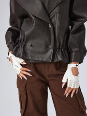 STUD FAUX LEATHER FINGERLESS GLOVES