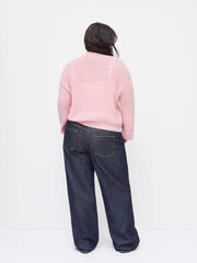 Knit V-neck Tie Front Bow Oversized Cardigan Curve & Plus