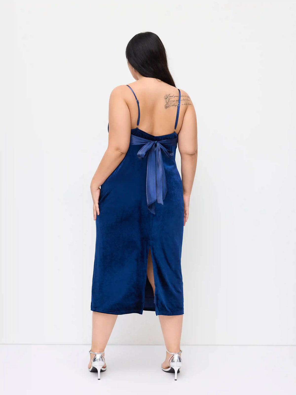 Velvet V-neck Bowknot Backless Split Maxi Dress Curve & Plus