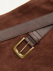 Suede Low Rise Mini Skirt With Belt
