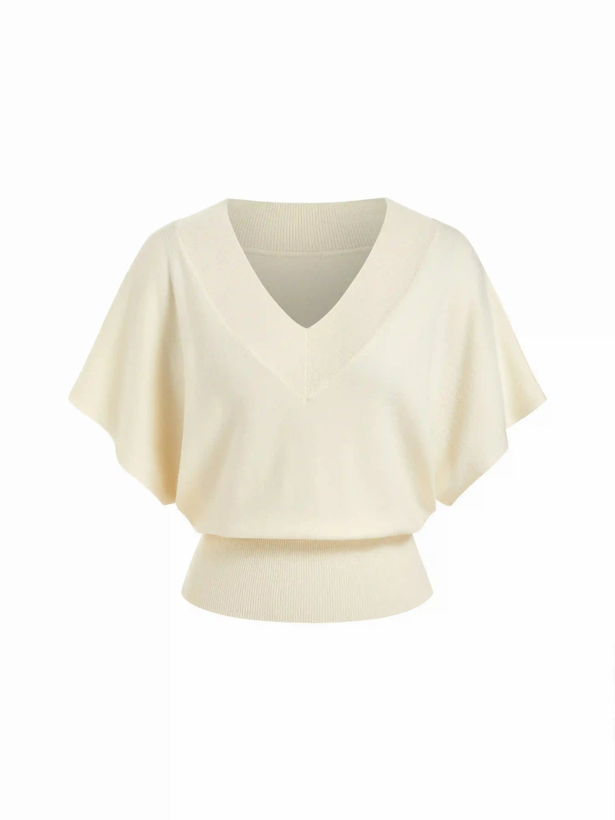 Knit Wool-blend V-neck Batwing Sleeve Short Sleeve Top