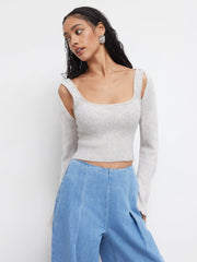 Wool-blend Knit U-neckline Cut Out Crop Top