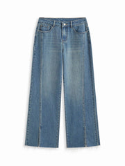 Denim Low Rise Split Straight Leg Jeans