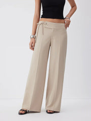 Low Rise Side Tie Metal Detail Straight Leg Trousers