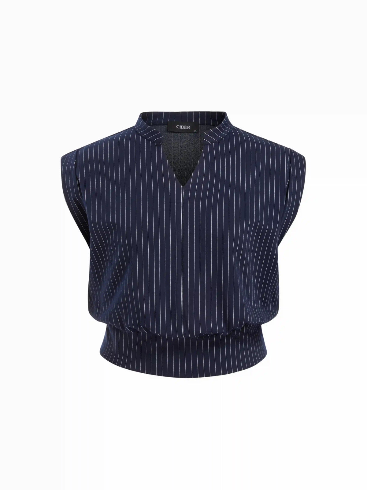 Stripe Stand Collar Sleeveless Oversized Top Curve & Plus