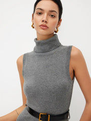 Knitted High Neck Mini Dress With Belt