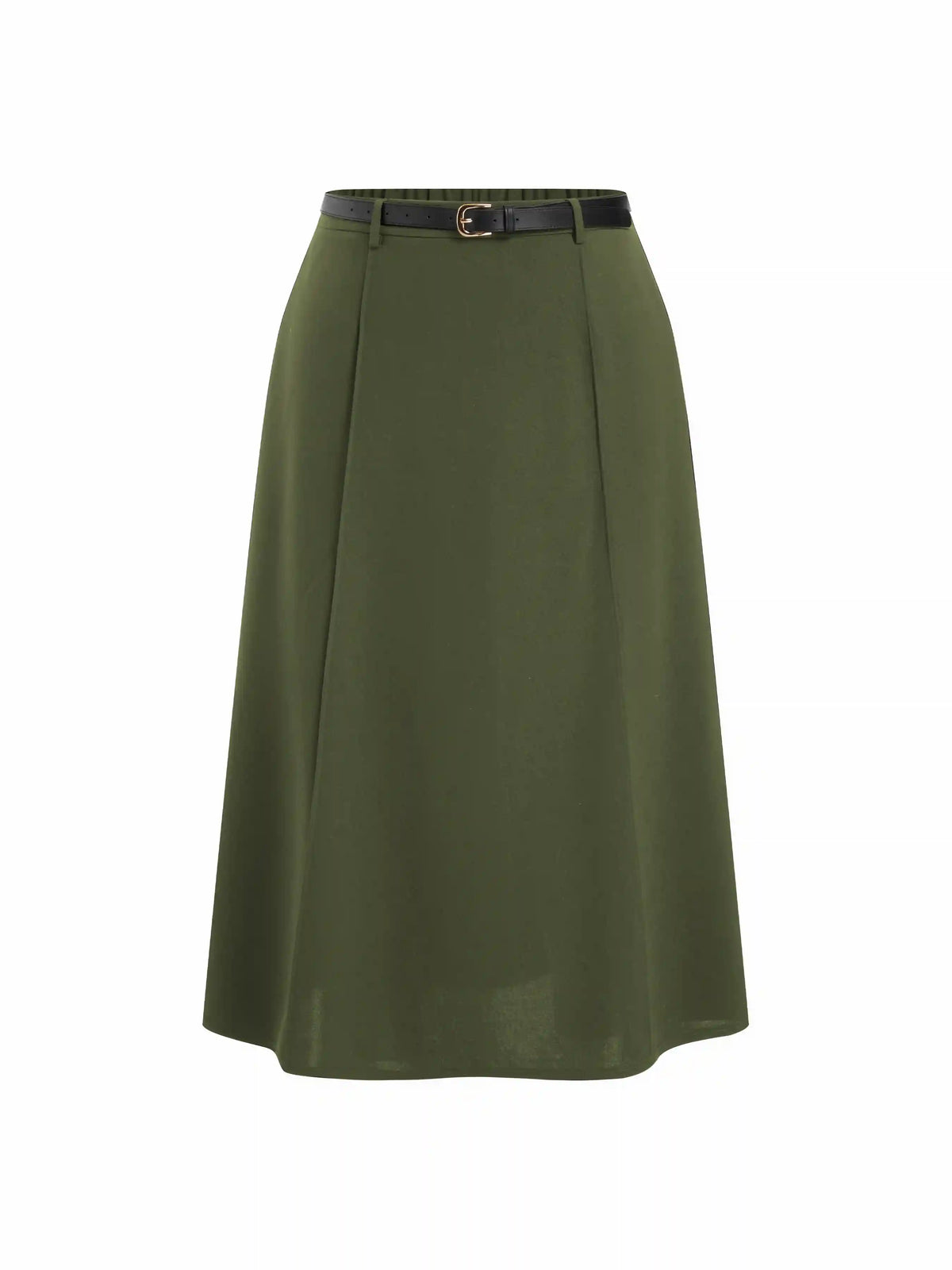 Stretchy Mid Rise Solid Maxi A-line Skirt With Belt Curve & Plus