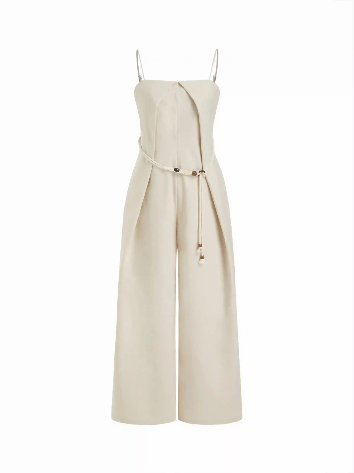 Linen-blend Mid Rise Straight Leg Jumpsuit With Beaded Belt