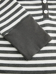 Cotton-blend Jacquard V-Neck Striped Ruched Tee