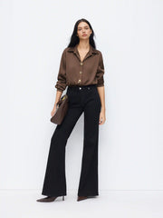 Satin Metal Button Oversized Shirt Bodysuit