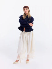 Mid Rise Lace Patched Drawstring Cropped Bloomer Pants